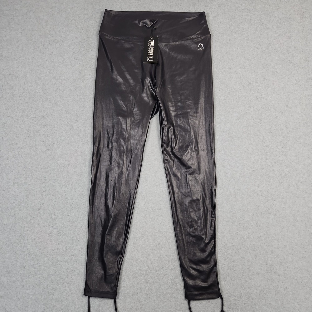 The Drive Leggings Womens XL Black Faux Leather DDD Ribbon Crop Biker NEW